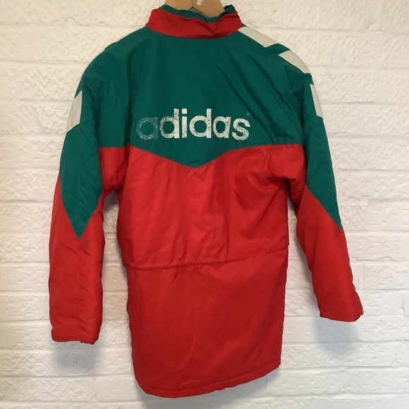 Vintage 80โs Adidas Long Jacket - Size S - Red & Green - P2P 20โ - Picture 7 of 9